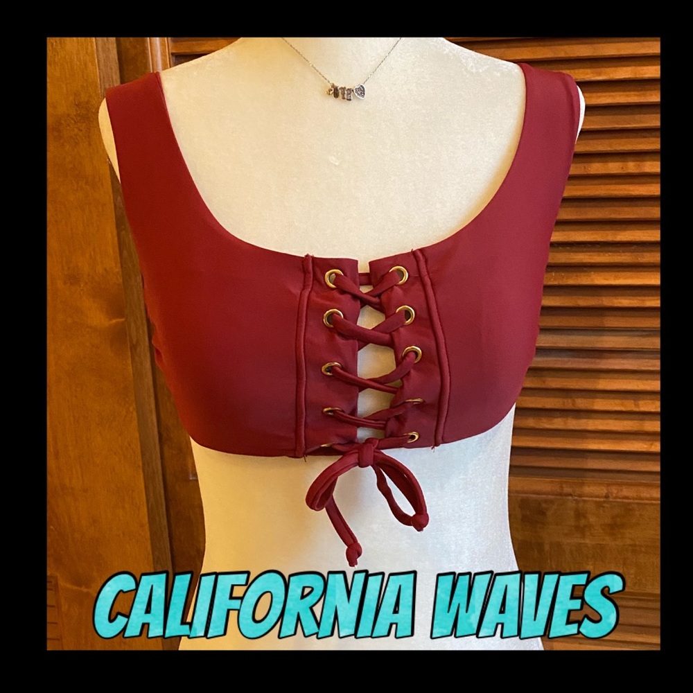 California Waves Lace up swim top/crop top
